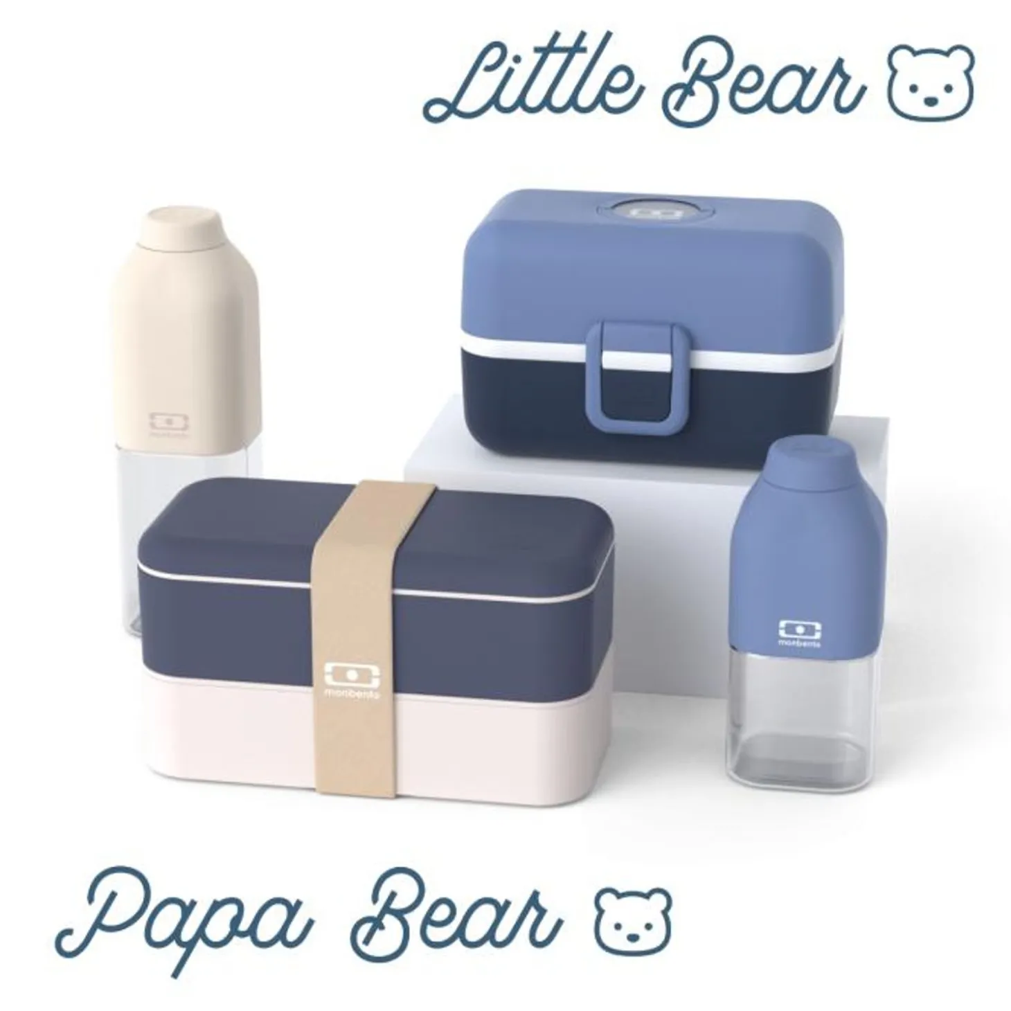 Set Lunch Box Parent/Enfant Bleu "Papa Bear/Little Bear"