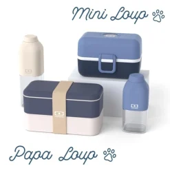 Set Lunch Box Parent/Enfant Bleu "Papa Loup/Mini Loup"
